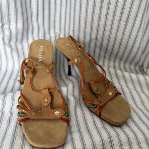 Prada Women's Tan and Multicolor Strappy Sandals
